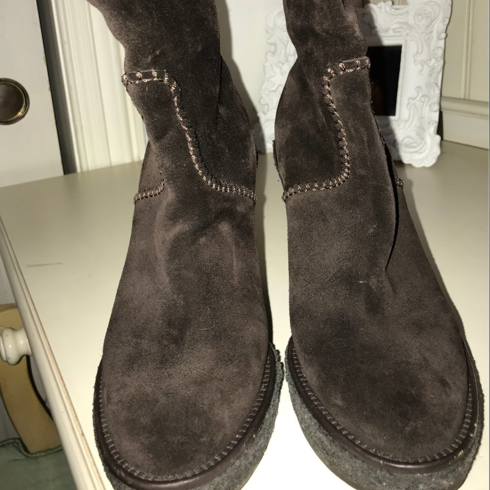 Donna Karan Black Suede Wedge Boots